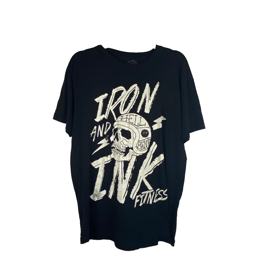 Iron and Ink Fitness T-Shirt Tee Sz L Skull White Black Tagless Graphic Workout